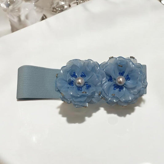 CINTA ELASTICA CON FIORI DI TULLE, PERLONI E STRASS