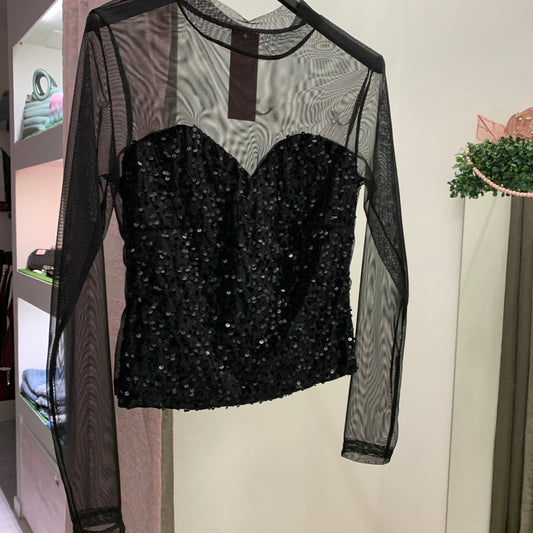 MAGLIA VELATA CON CORPETTO DI PAILLETTES DAVANTI