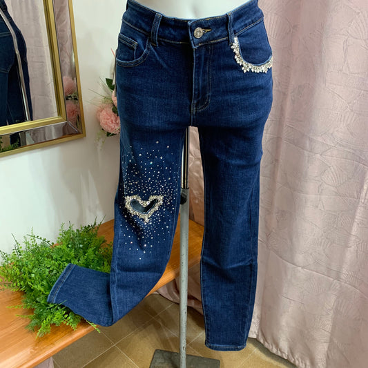 JEANS CON CUORE STRASS