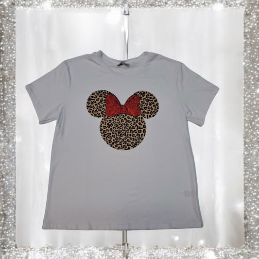 T-SHIRT OVER MINNIE LEOPARDATA CON FIOCCO