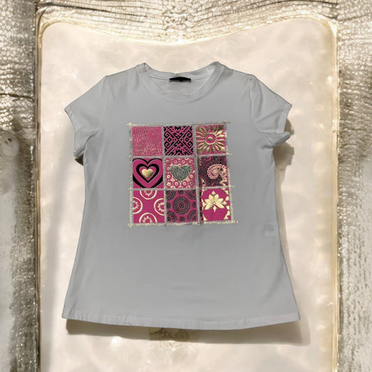 T-SHIRT QUADRATI FUCSIA FANTASIA