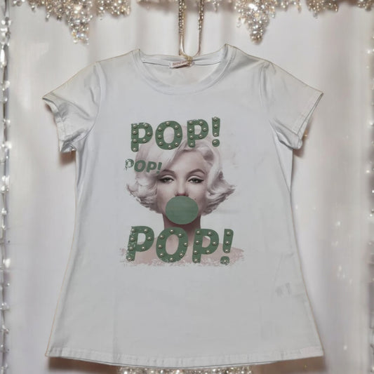 T-SHIRT MARILYN CON PERLE SCRITTA VERDE